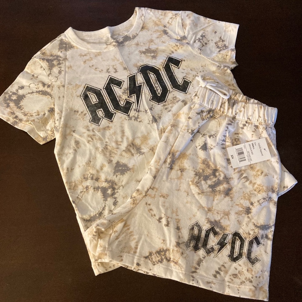 Hybrid Apparel AC DC Tie Dye Tee Shirt & Shorts Set Sz Small